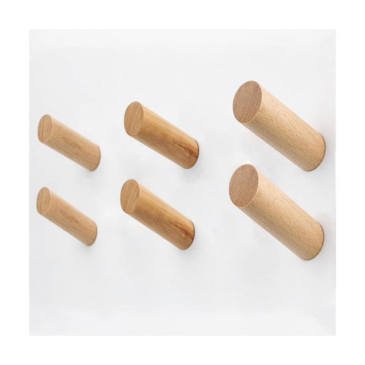 6 Wood Hooks / Beech Wood / Natural / Set of 6