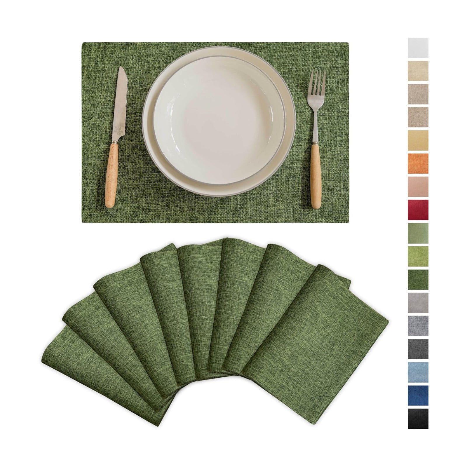 Demetex Dark Green Placemats Set of 8 Decorative Linen Textured Place Mats Heat Resistant Plate Table Mats for Summer