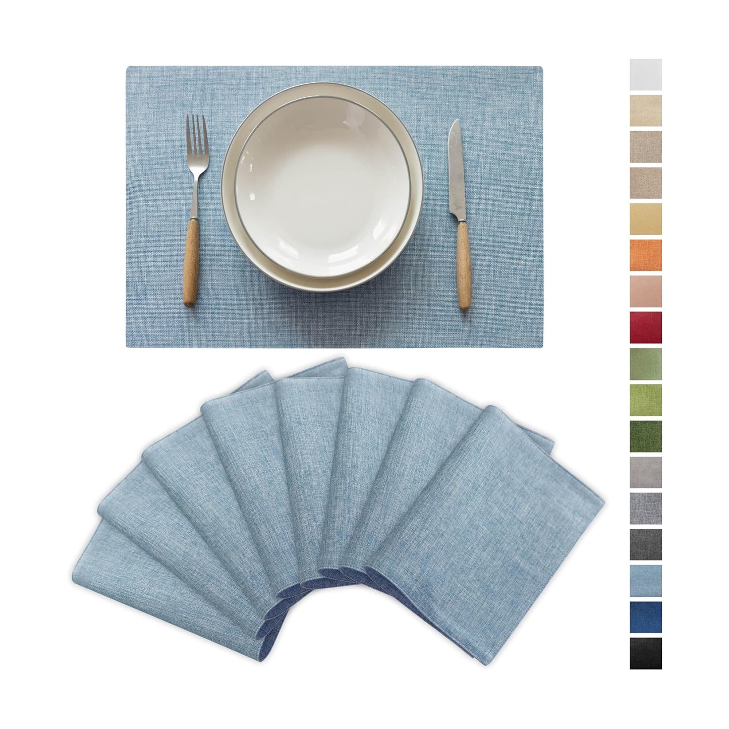 Demetex Placemats Set of 8 Heat Resistant Blue Placemats Soft Washable Linen Place Mats Table Mat for Dinner Gathering