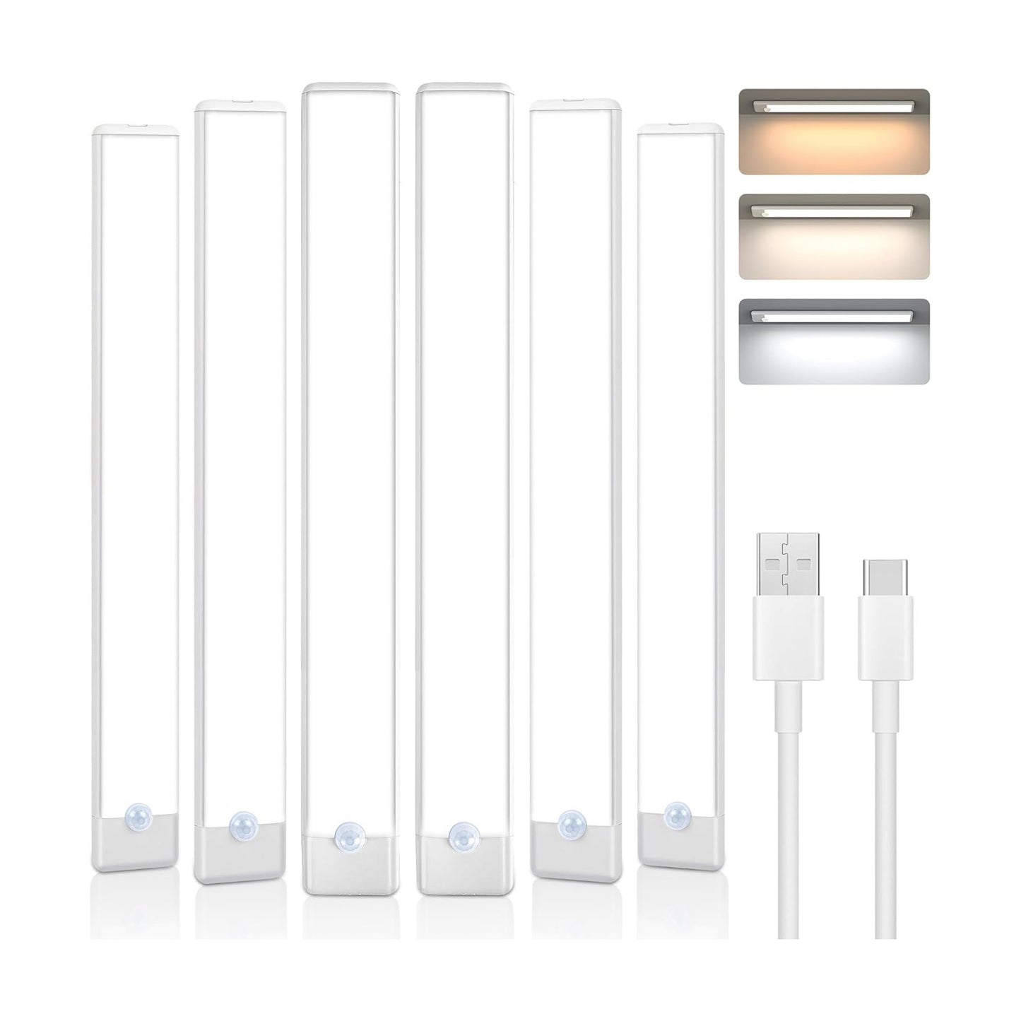 maylit 6 Pack Rechargeable Motion Sensor Under Cabinet Lights | Wireless Magnetic Light Bars in 3 Color Temperatures