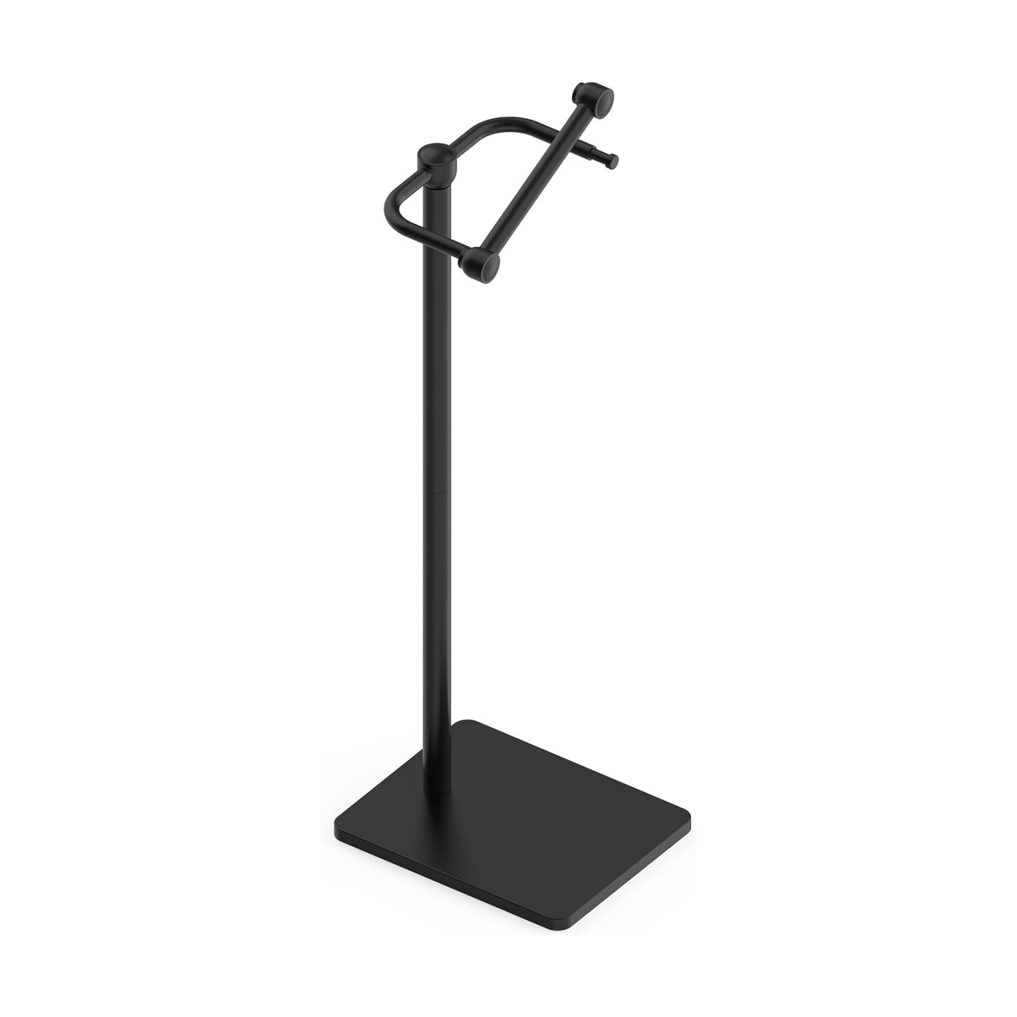 RUACQ Bathroom Toilet Paper Holder Stand, Matte Black | Dual-Post Pivoting Free Standing Toilet Roll Holder with