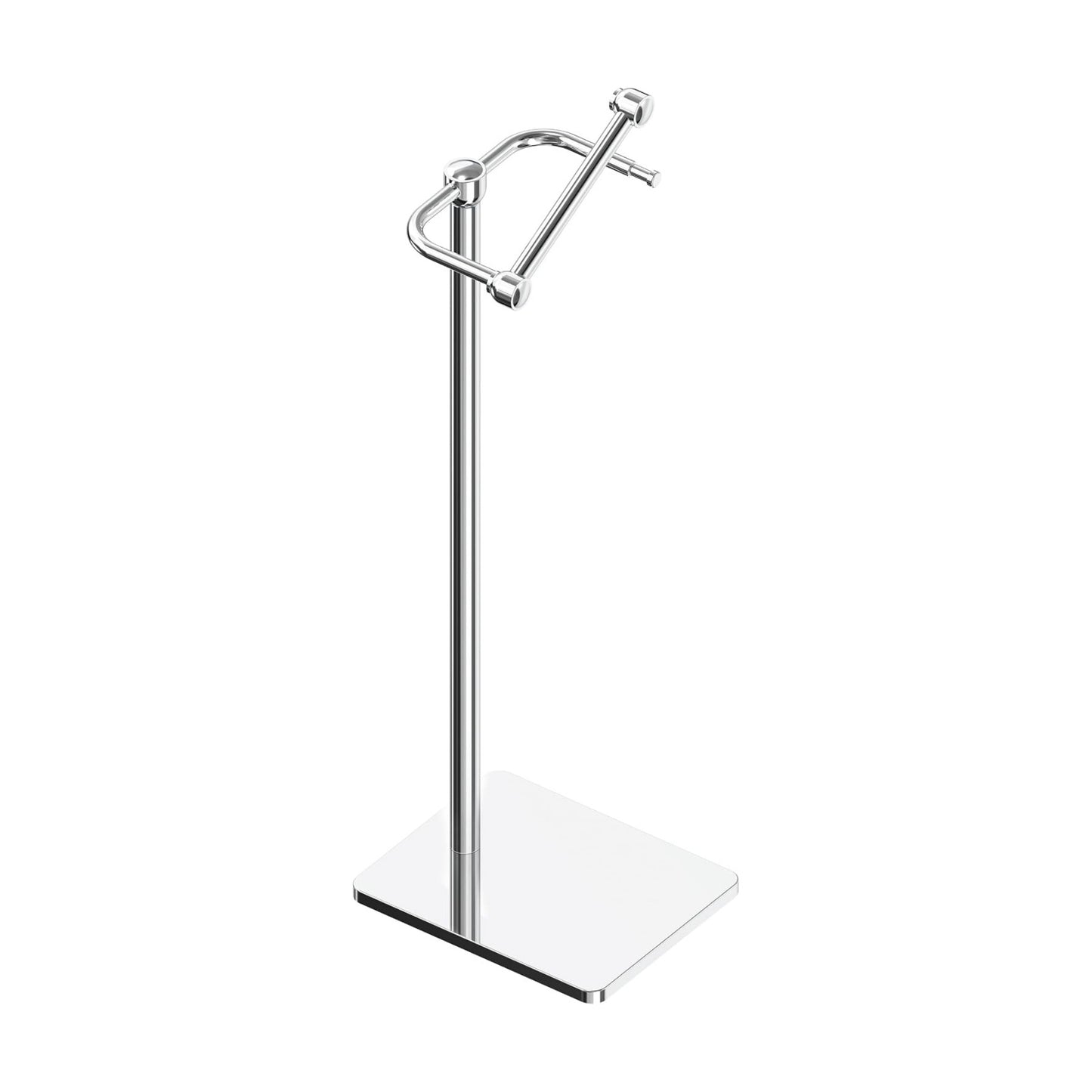 RUACQ Bathroom Toilet Paper Holder Stand, Chrome | Dual-Post Pivoting Free Standing Toilet Roll Holder with Weighted