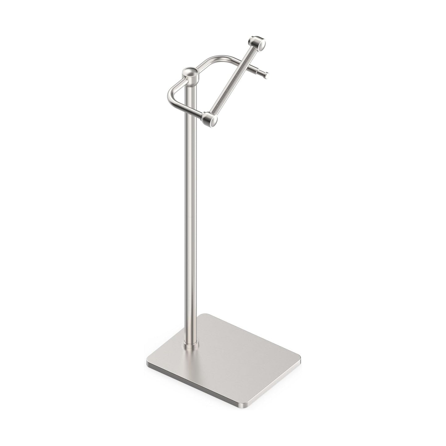 RUACQ Bathroom Toilet Paper Holder Stand, Brushed Nickel | Dual-Post Pivoting Free Standing Toilet Roll Holder with