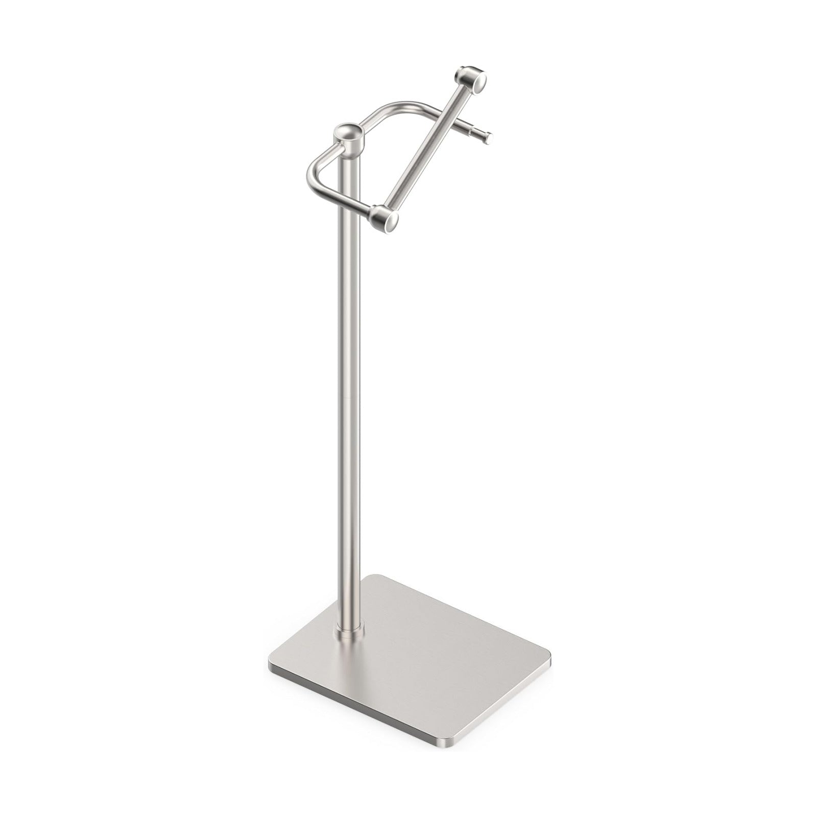 RUACQ Bathroom Toilet Paper Holder Stand, Brushed Nickel | Dual-Post Pivoting Free Standing Toilet Roll Holder with