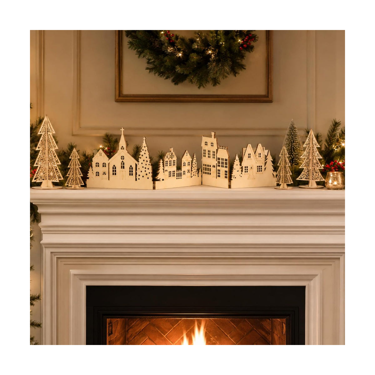 Colingmill 32'' Christmas Tabletop Wooden Decor Church Tree and House Signs