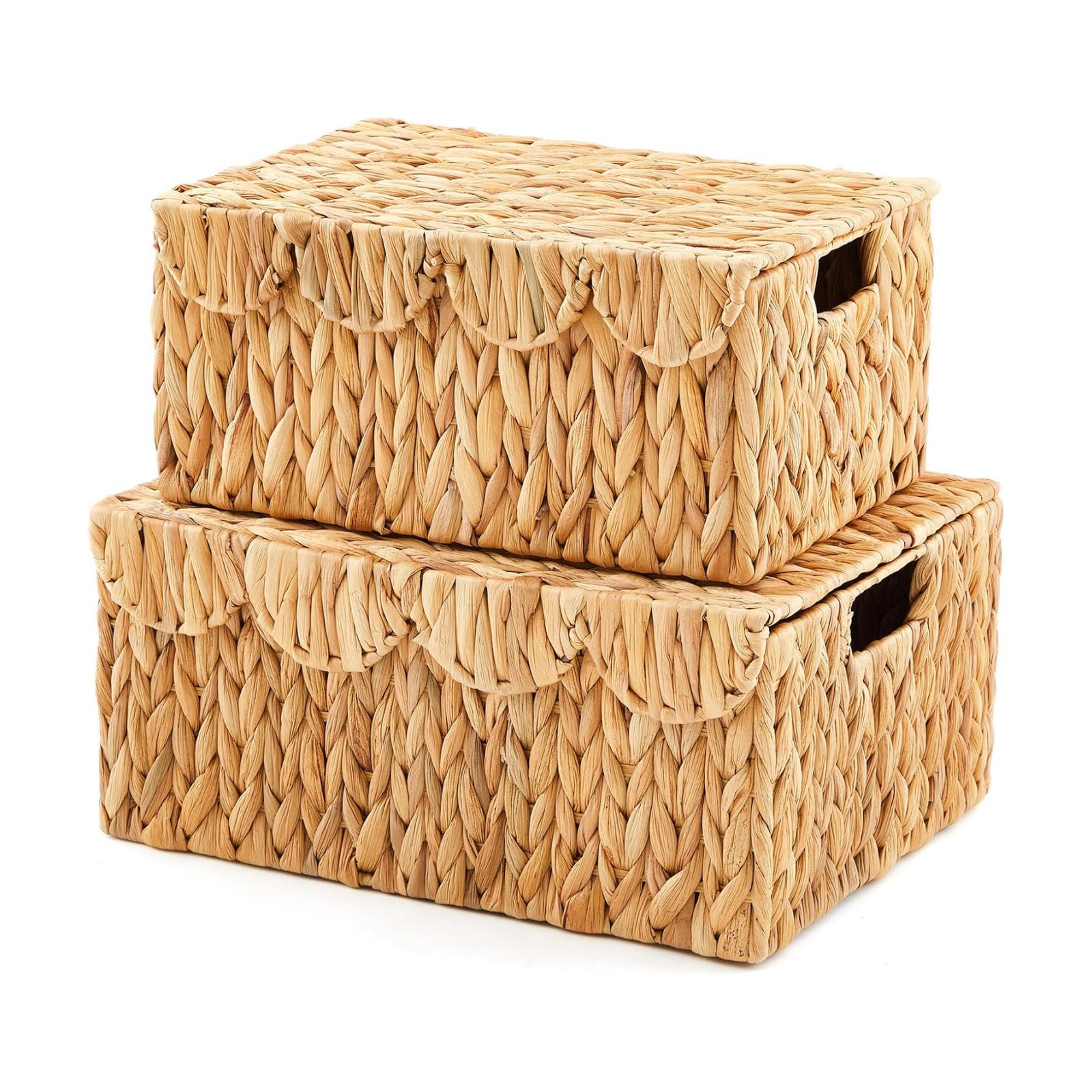 Scalloped Edge Wicker Basket Set / Water Hyacinth / Set of 2