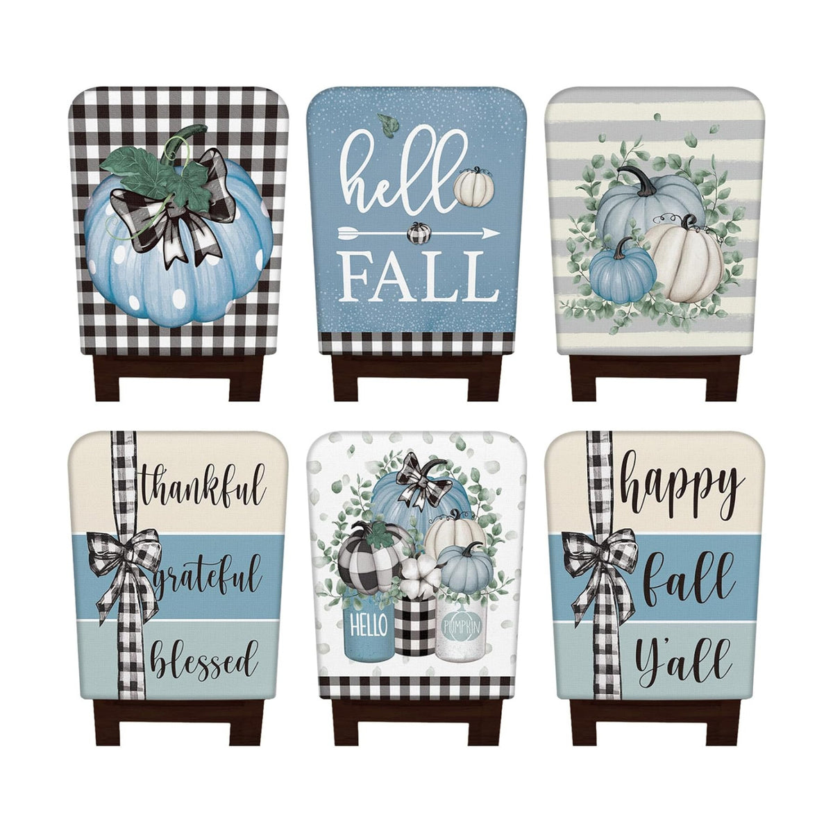 6 Pcs Fall Chair Covers, Blue Pumpkin Dining Chair Slipcovers