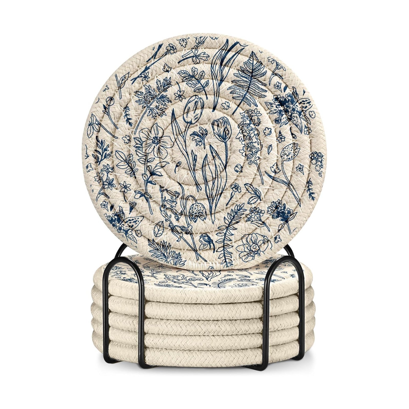 Coffee Wooden Table Office Farmhouse Outdoor Rustic Desk Kawaii Woven / Blue Flower