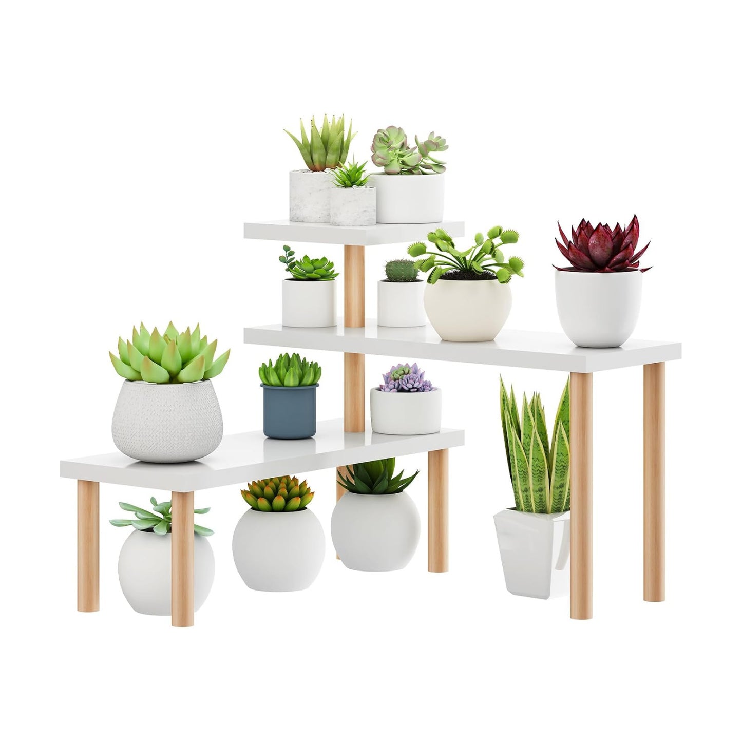 Small Plant Stand Shelf ,3 Tiers Wood Long Desktop Flower Pot Holder | Plant Shel for Window Sill,Table ,Countertop