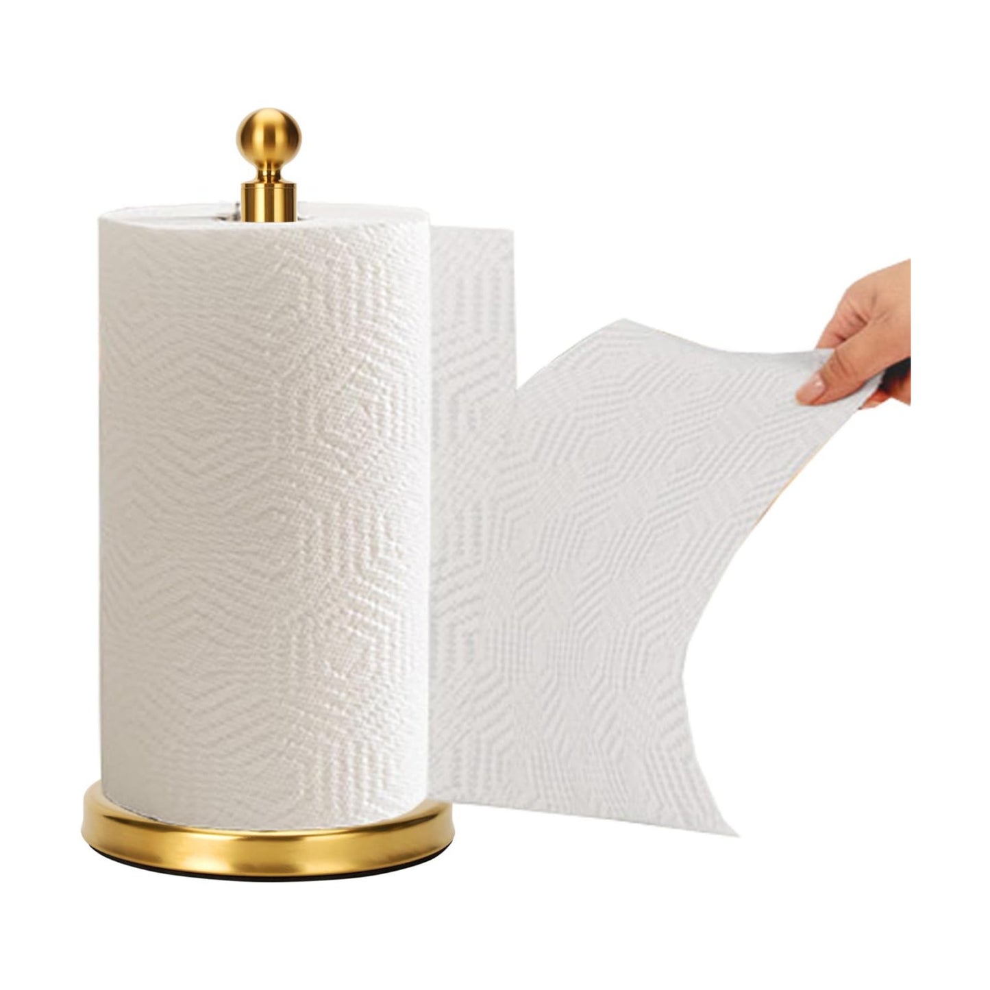 Gold Paper Towel Holder Countertop, Standing Paper Towel Roll Holder for Kitchen Bathroom, with Weighted Base for