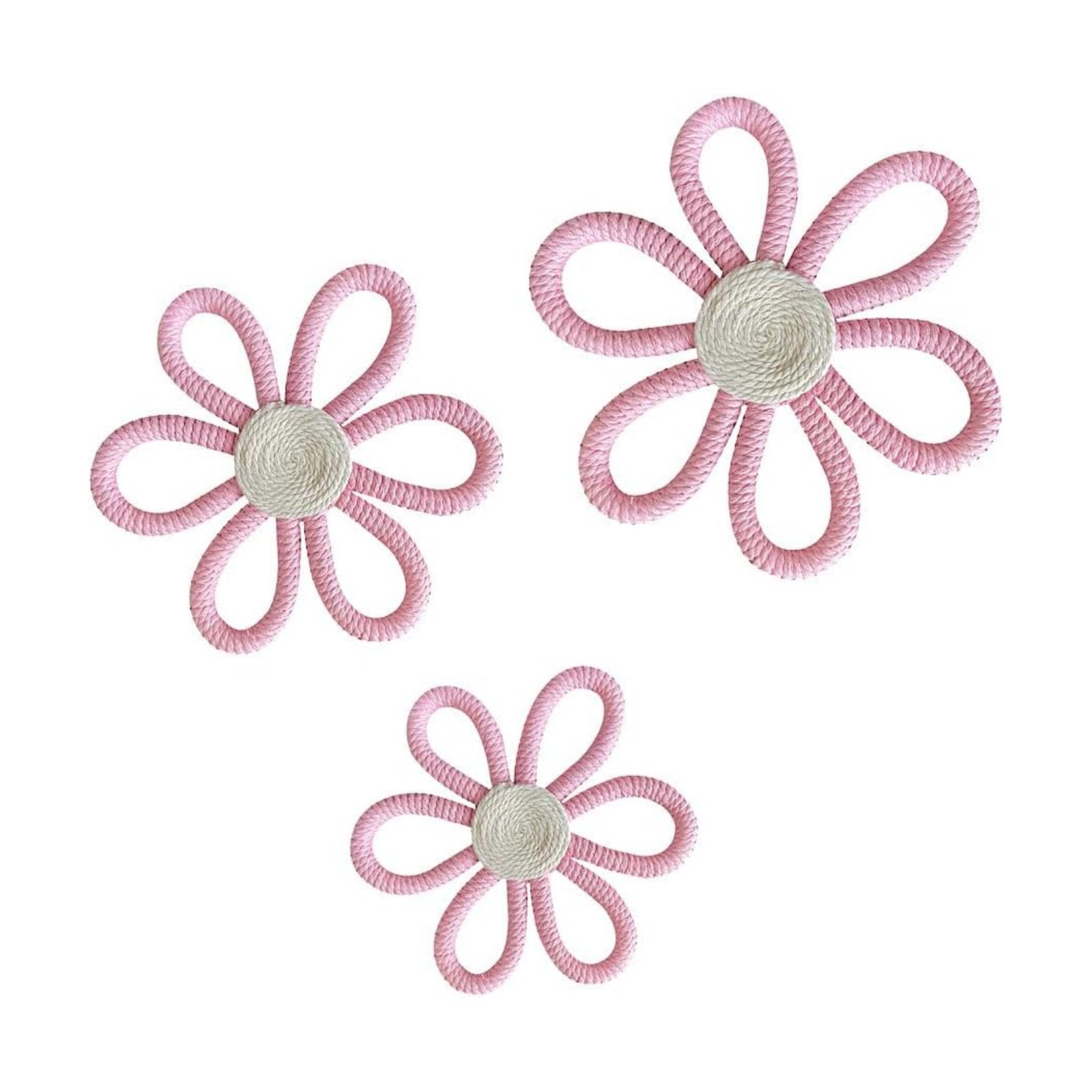 Boho Wall Decor Daisy Flower Wall Hanging Pendant Wall Art Sign / Floral / Pink / Set of 3