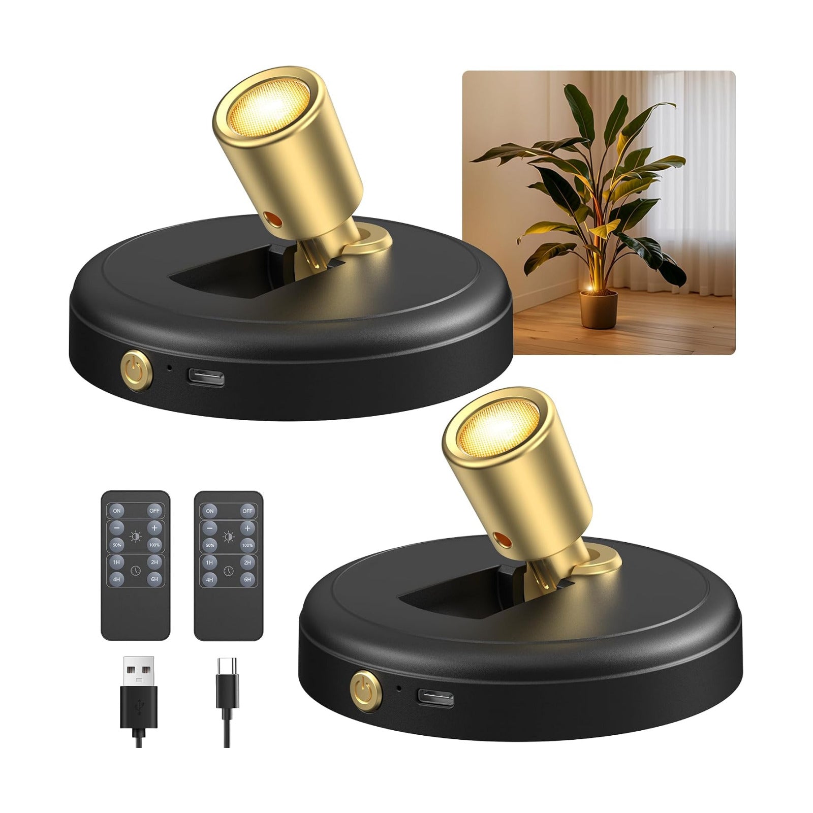 Rechargeable Battery LED Spotlight Indoor: Wireless Mini Art Accent Spot Lights with Timer Remote - Small Dimmable