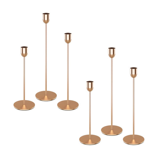 ChefBee 6PCS Gold Tall Taper & Pillar Candle Candlestick Holder