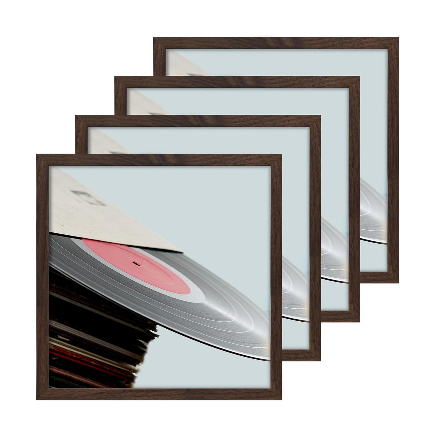 eletecpro Vinyl Record Frame, 12.5 x 12.5 in, Walnut Brown, 4 Pack | Fits 12x12 LP and Album Cover, Easy Wall Mount