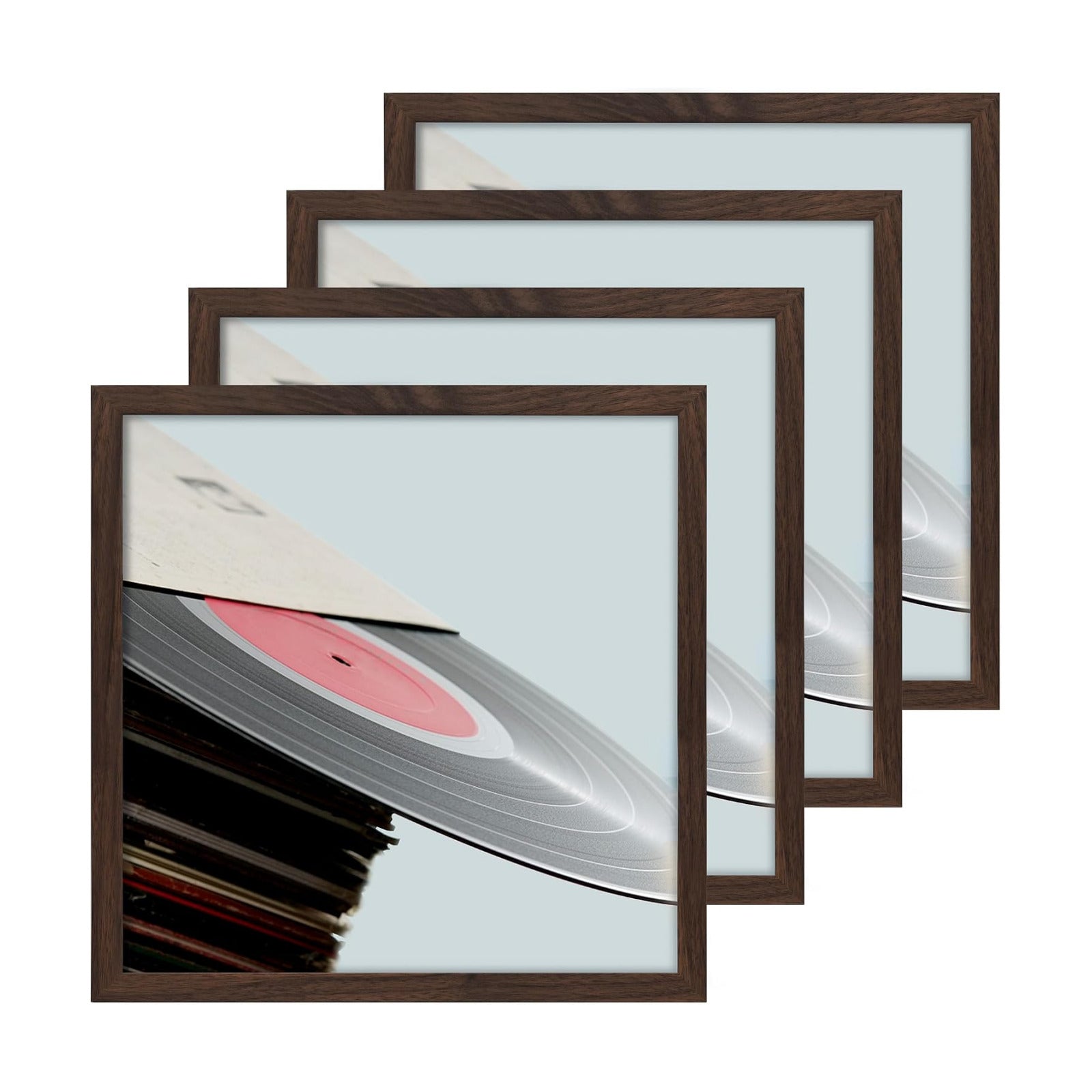 eletecpro Vinyl Record Frame, 12.5 x 12.5 in, Walnut Brown, 4 Pack | Fits 12x12 LP and Album Cover, Easy Wall Mount