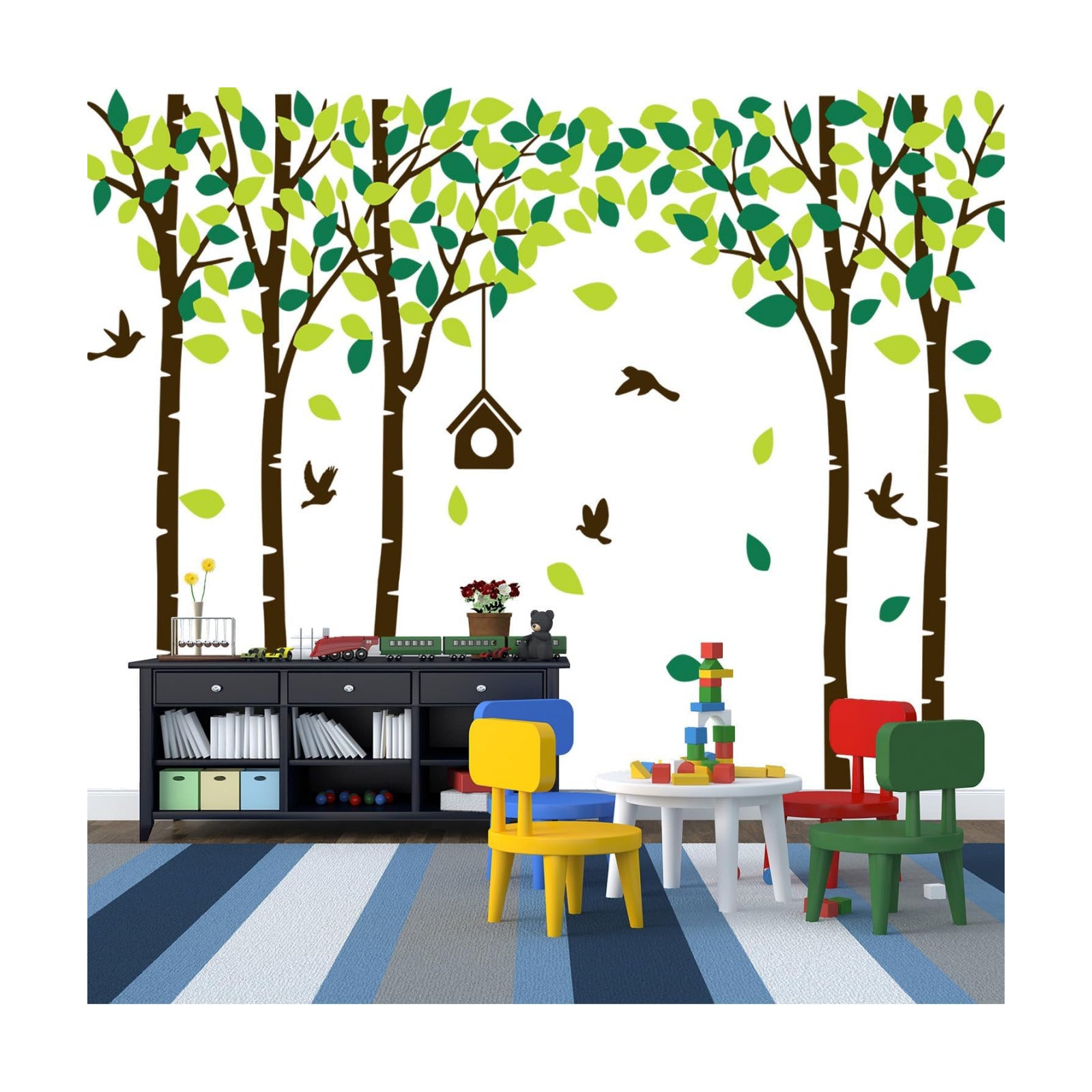 Giant Jungle Tree Wall Decals Birch Tree Wall Decals Forest Wall Stickers for Kids / Brown and Green