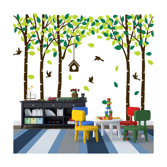Giant Jungle Tree Wall Decals Birch Tree Wall Decals Forest Wall Stickers for Kids / Brown and Green