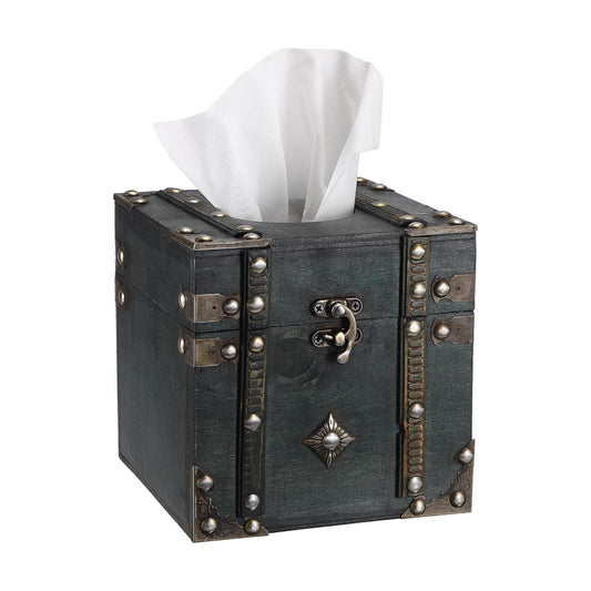 Retro Wood Square Tissue Box Cover Vintage Cube Tissue Holder / Green