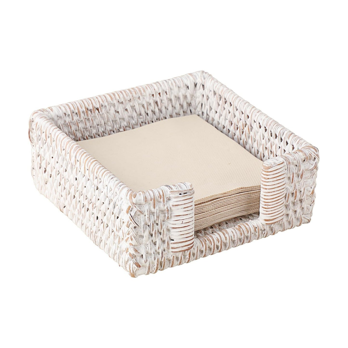 Wicker Rattan Napkin Dispenser Rustic Napkin Basket / Whitewash / 5.9 x 5.9 / Inch/cocktail