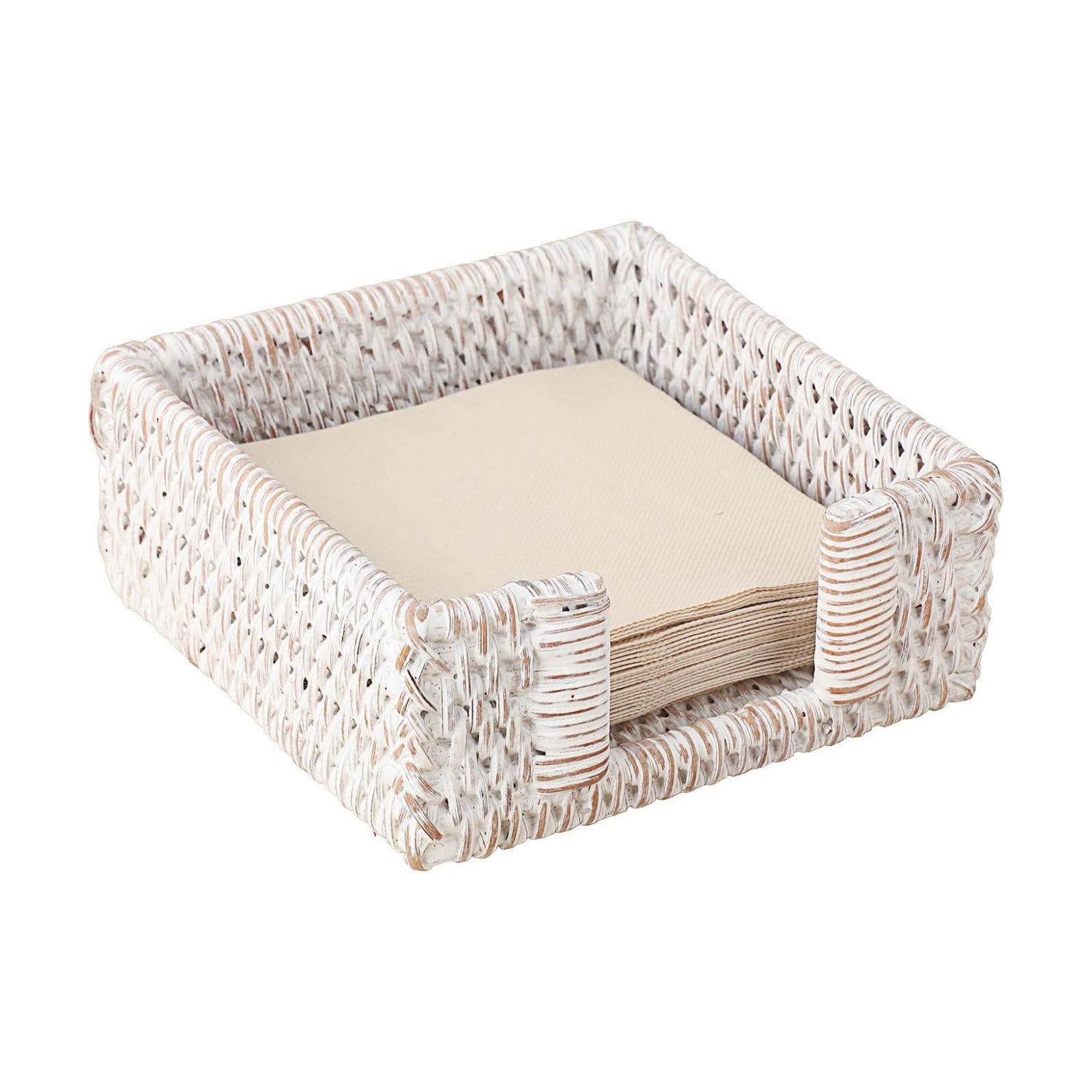 Wicker Rattan Napkin Dispenser Rustic Napkin Basket / Whitewash / 5.9 x 5.9 / Inch/cocktail