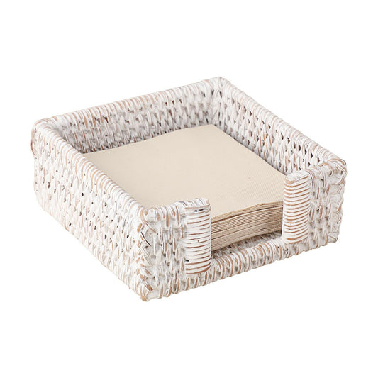 Wicker Rattan Napkin Dispenser Rustic Napkin Basket / Whitewash / 5.9 x 5.9 / Inch/cocktail