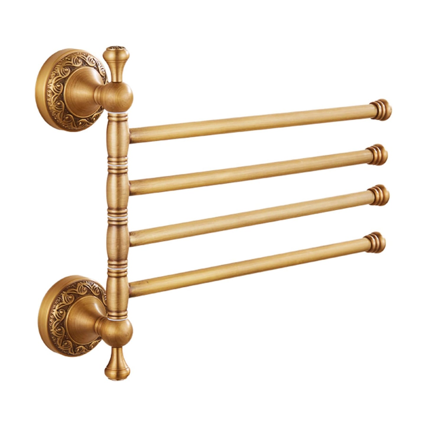 Wall Mounted Bathroom Folding Towel Rack, 4 Towel Bars Antique Brass Pattern Carving,Brushed Bronze