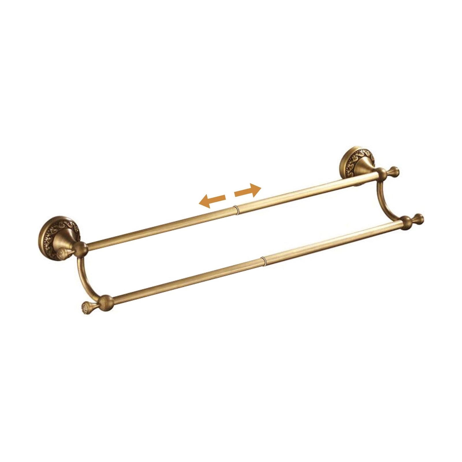 Wall Mounted Bathroom Double Towel Rack, Towel Bar Adjustable 15.5 to 27.5 Inch Antique Brass Pattern Carving,Brushed