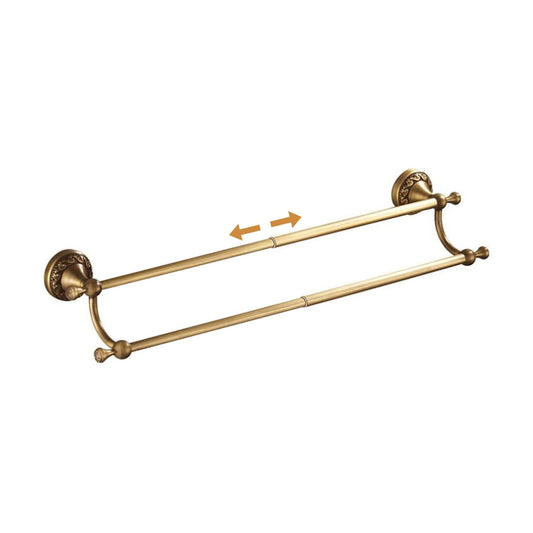 Wall Mounted Bathroom Double Towel Rack, Towel Bar Adjustable 15.5 to 27.5 Inch Antique Brass Pattern Carving,Brushed