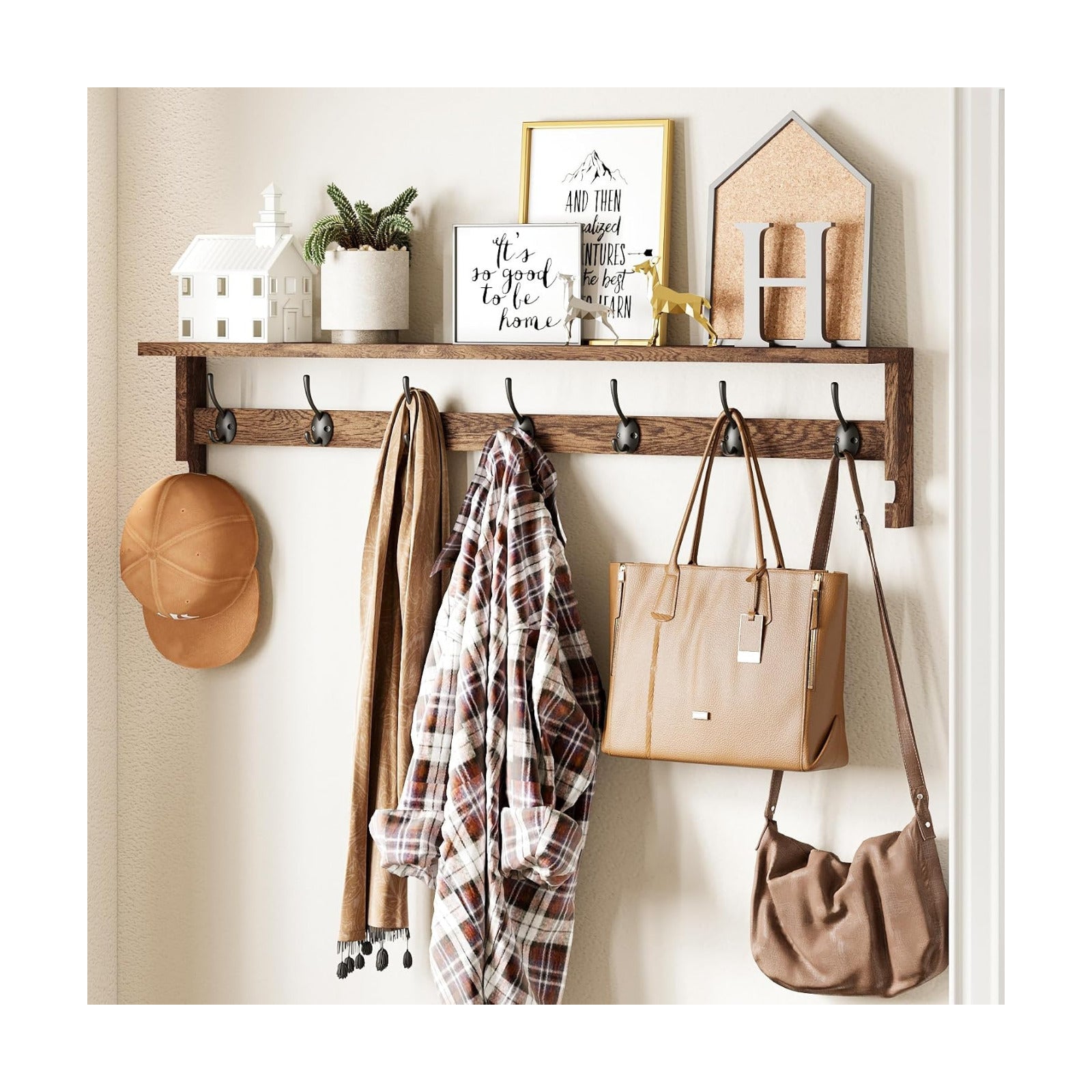 7 Metal Hooks 2 Side Hooks / 7+2 Hooks 35" L / Brown / 35 Inch