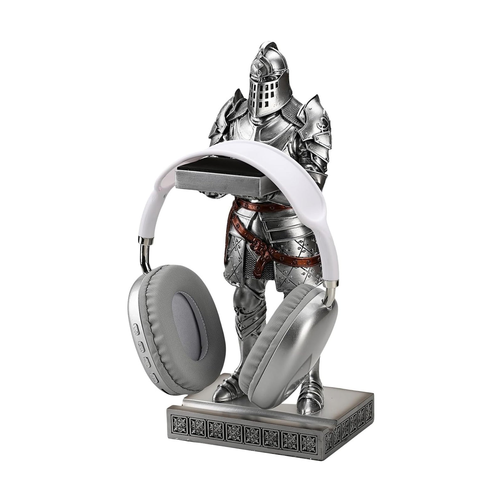 King's Guard Headphone Stand Watch Stand Jewelry Holder Tray Tower Silver | 12.20 Inch Resin Warrior Pen Holder Cell