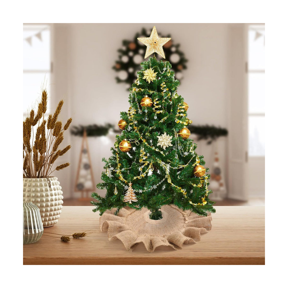 Tatuo 13.8 Inch Mini Tabletop Christmas Tree Skirt Decor, Burlap Tree Skirt
