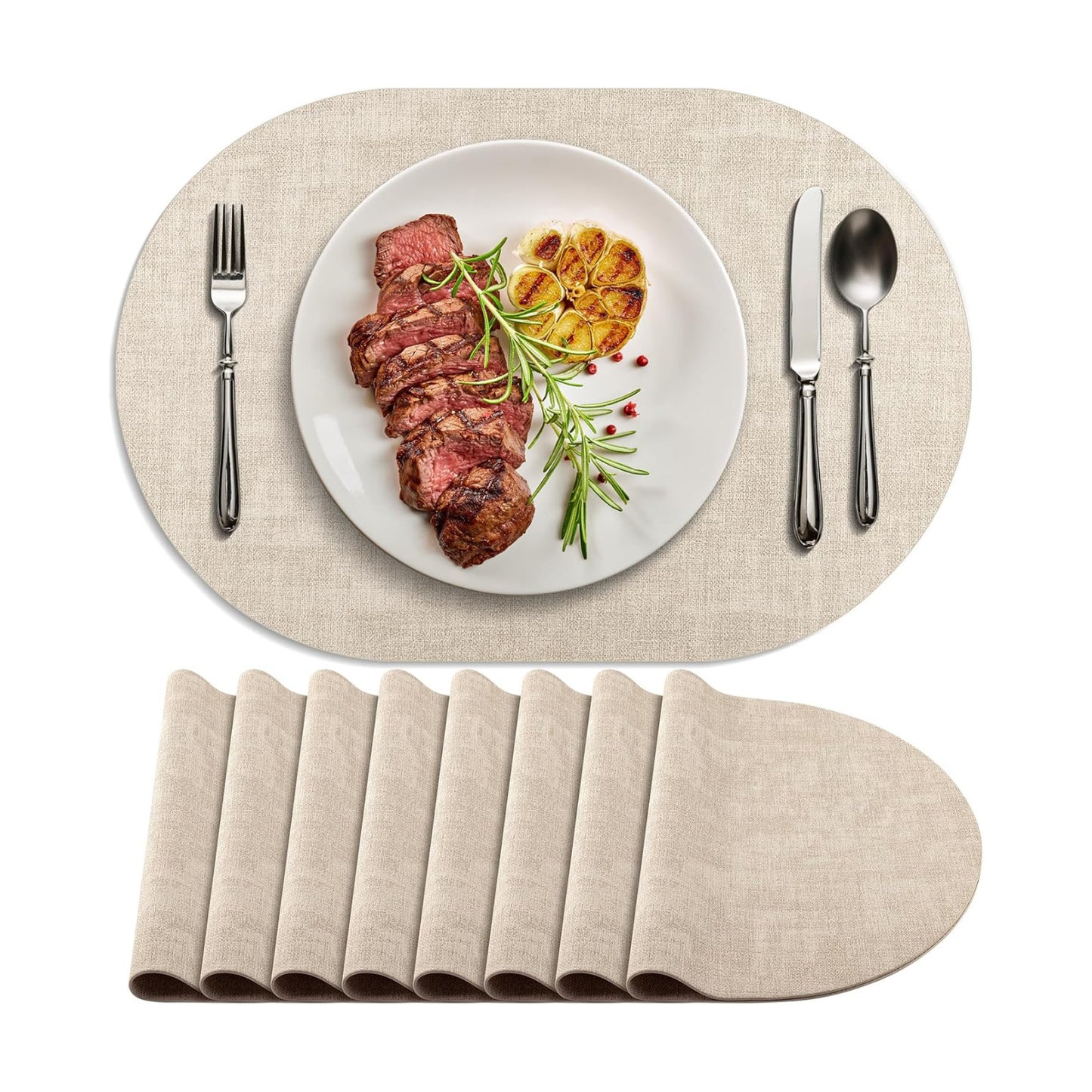Placemats for Dining Table Set of 8 Non-Slip, Heat Resistant Oval Leather Placemat Double Layer, Waterproof Table Mats