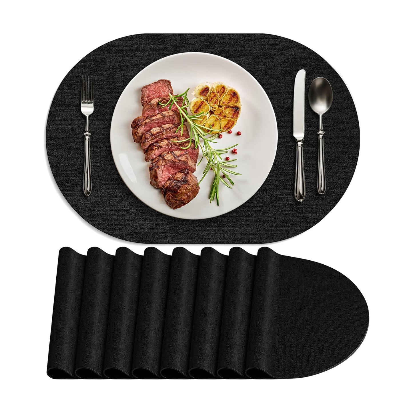 Placemats for Dining Table Set of 8 Non-Slip, Heat Resistant Oval Leather Placemat Double Layer, Waterproof Table Mats