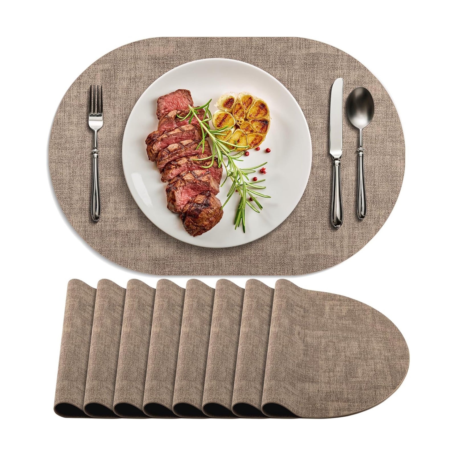 Placemats Set of 8 Non Slip, Heat Resistant Oval Faux Leather Place mats Double Layer, Waterproof Table Mats Easy to