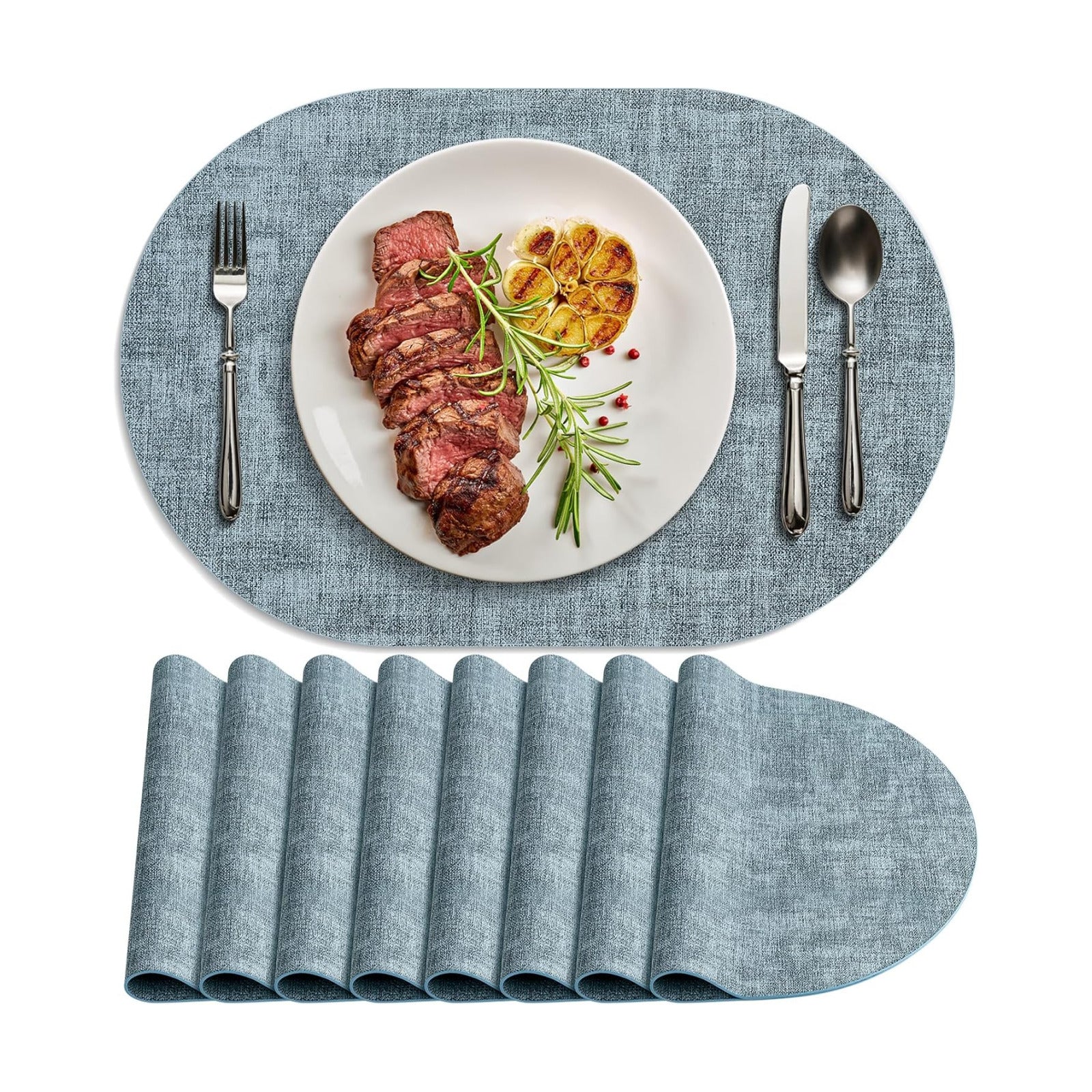 Placemats for Dining Table Set of 8 Non-Slip, Heat Resistant Oval Leather Placemat Double Layer, Waterproof Table Mats