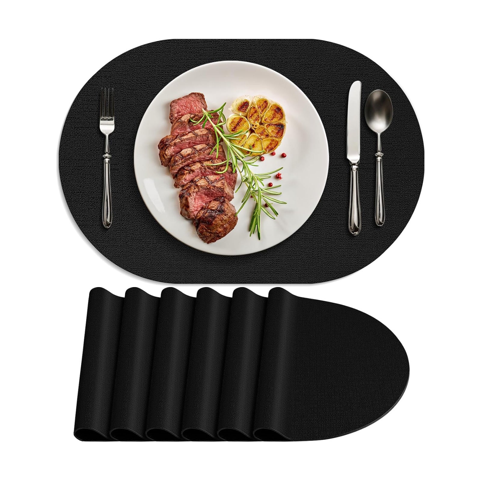 Placemats for Dining Table Set of 6 Non-Slip, Heat Resistant Oval Leather Placemat Double Layer, Waterproof Table Mats