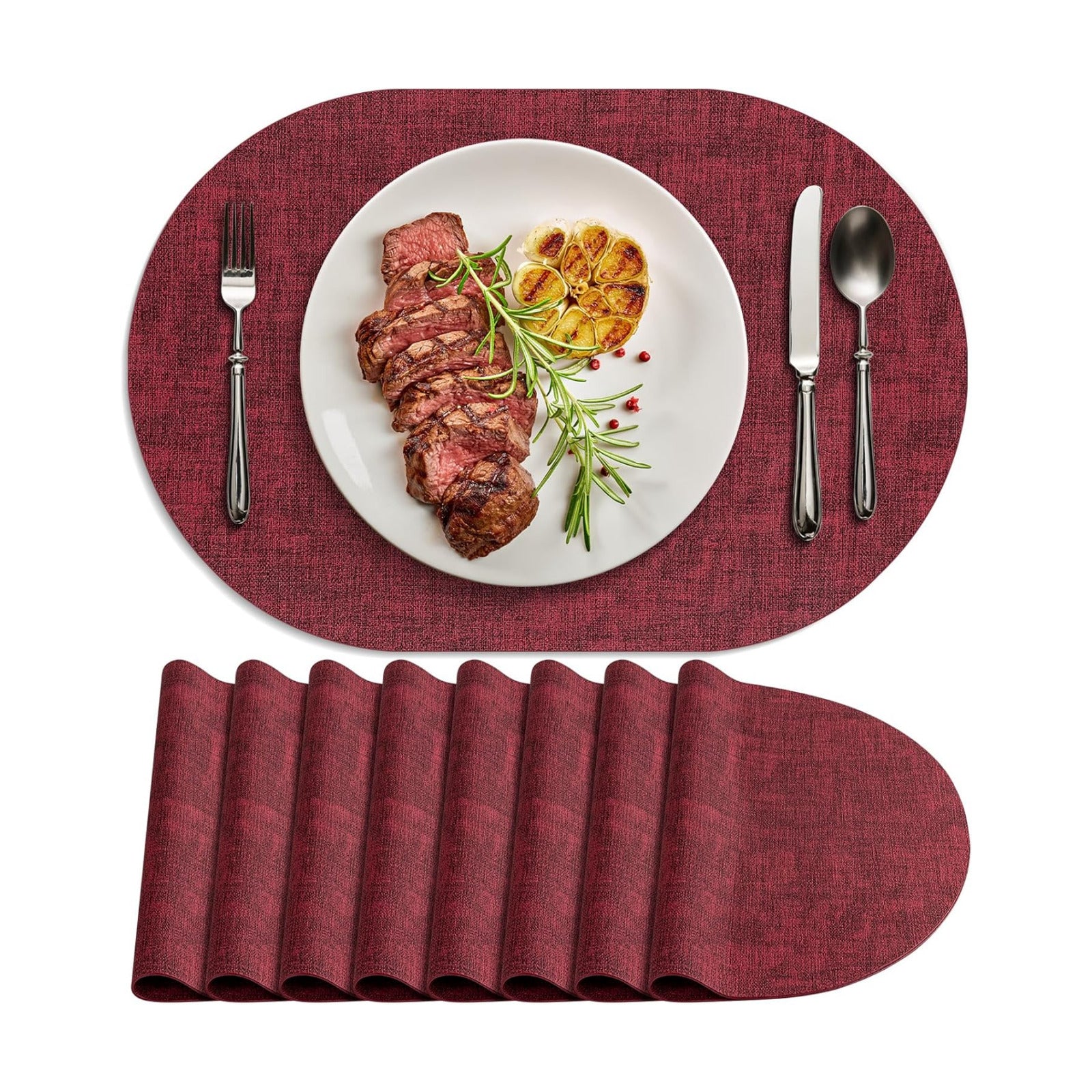 Placemats for Dining Table Set of 8 Non-Slip, Heat Resistant Oval Leather Placemat Double Layer, Waterproof Table Mats