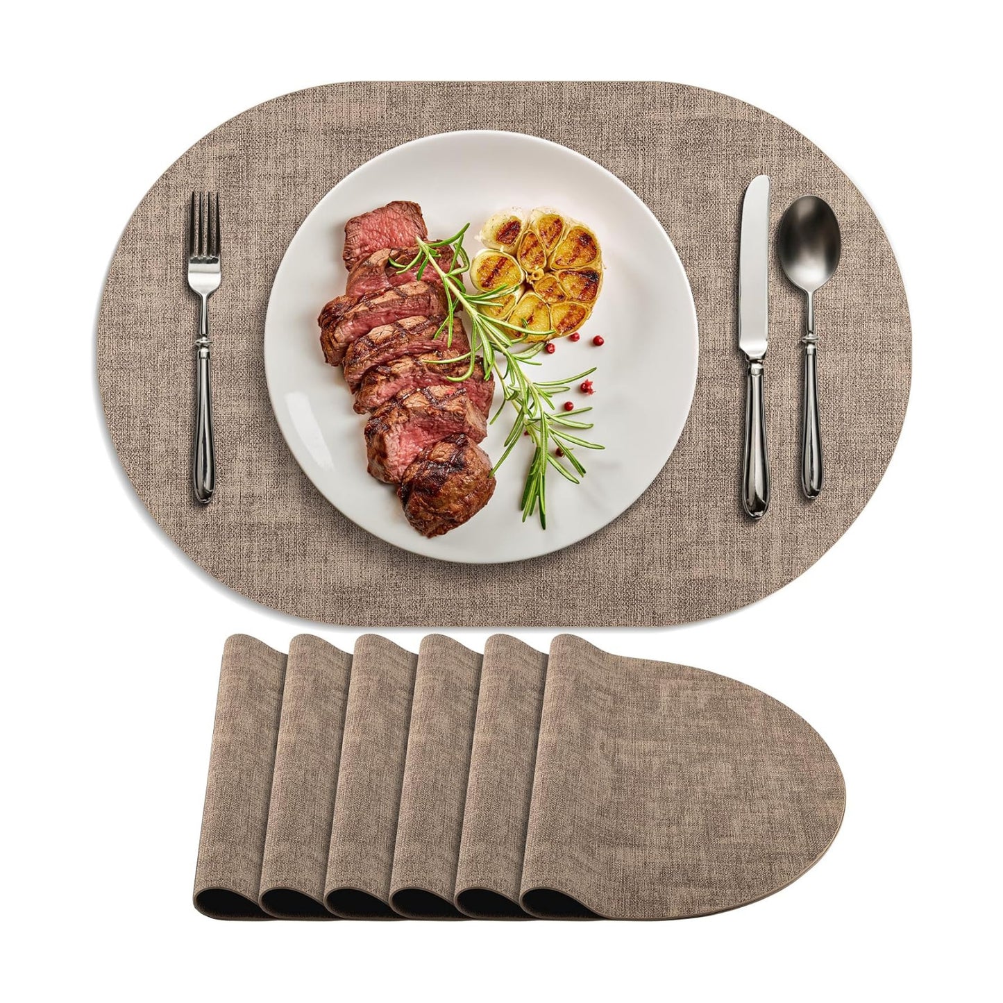 Placemats Set of 6 Non Slip, Heat Resistant Oval Faux Leather Place mats Double Layer, Waterproof Table Mats Easy to