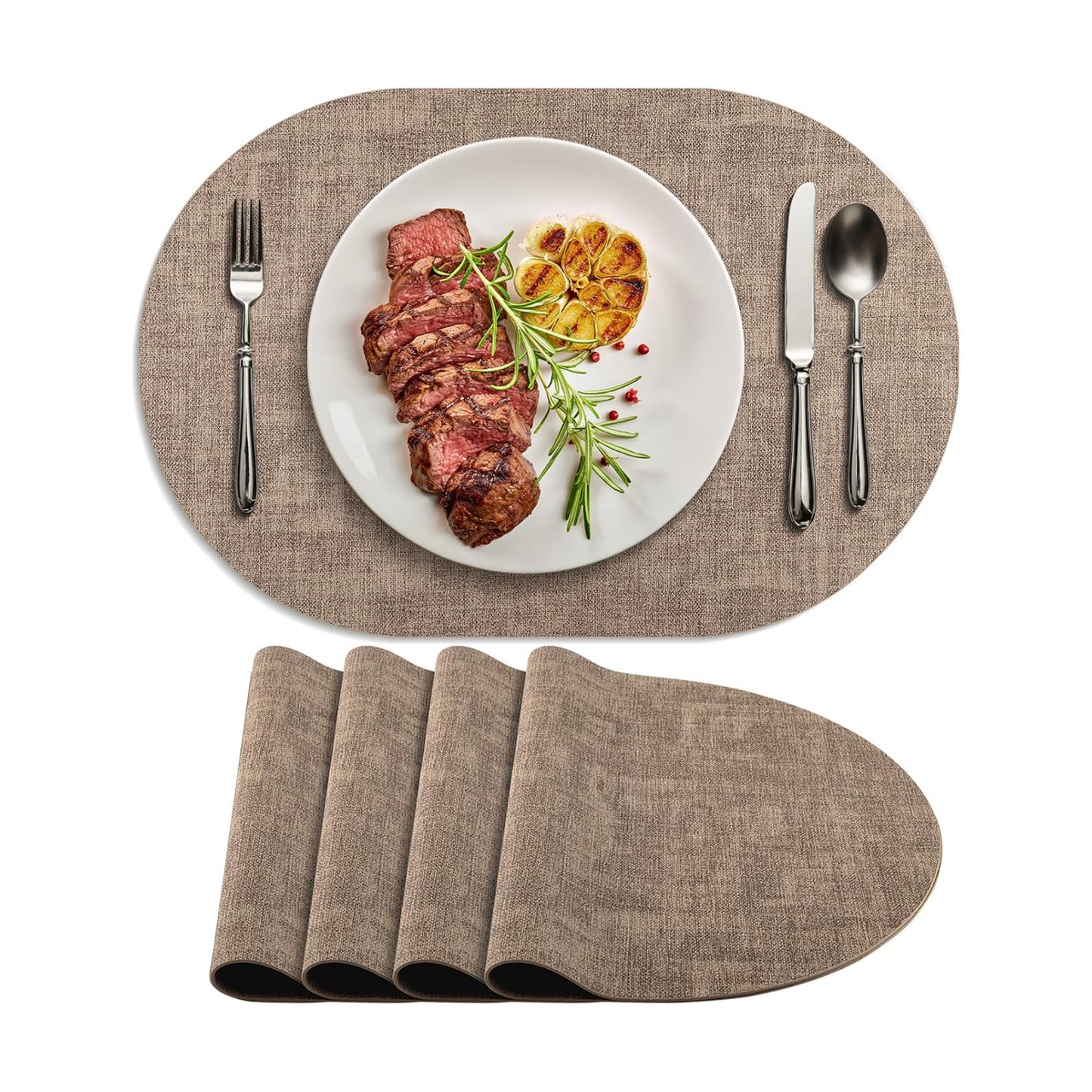 Placemats Set of 4 Non-Slip, Heat Resistant Oval Faux Leather Place mats Double Layer, Waterproof Table Mats Easy to