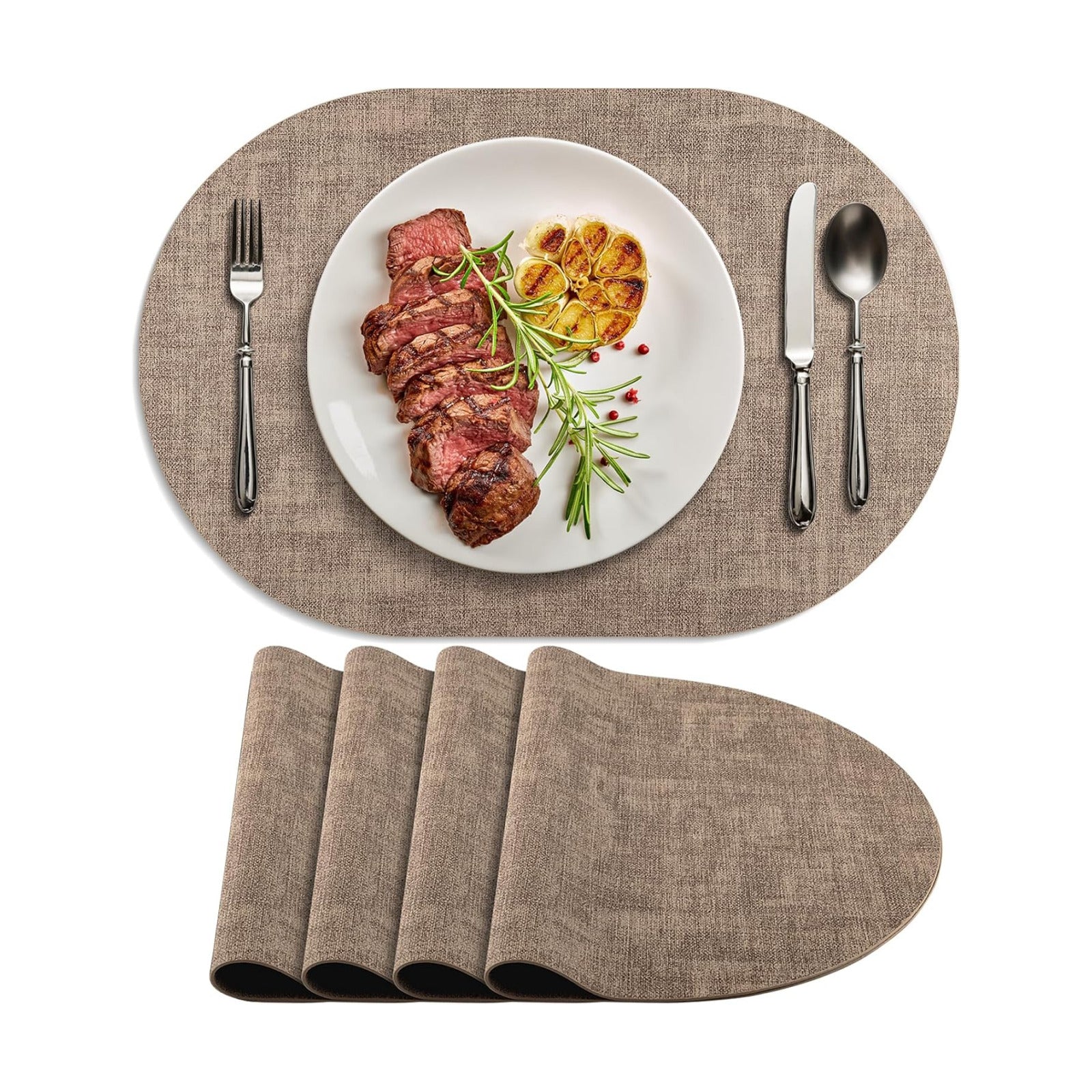 Placemats Set of 4 Non-Slip, Heat Resistant Oval Faux Leather Place mats Double Layer, Waterproof Table Mats Easy to