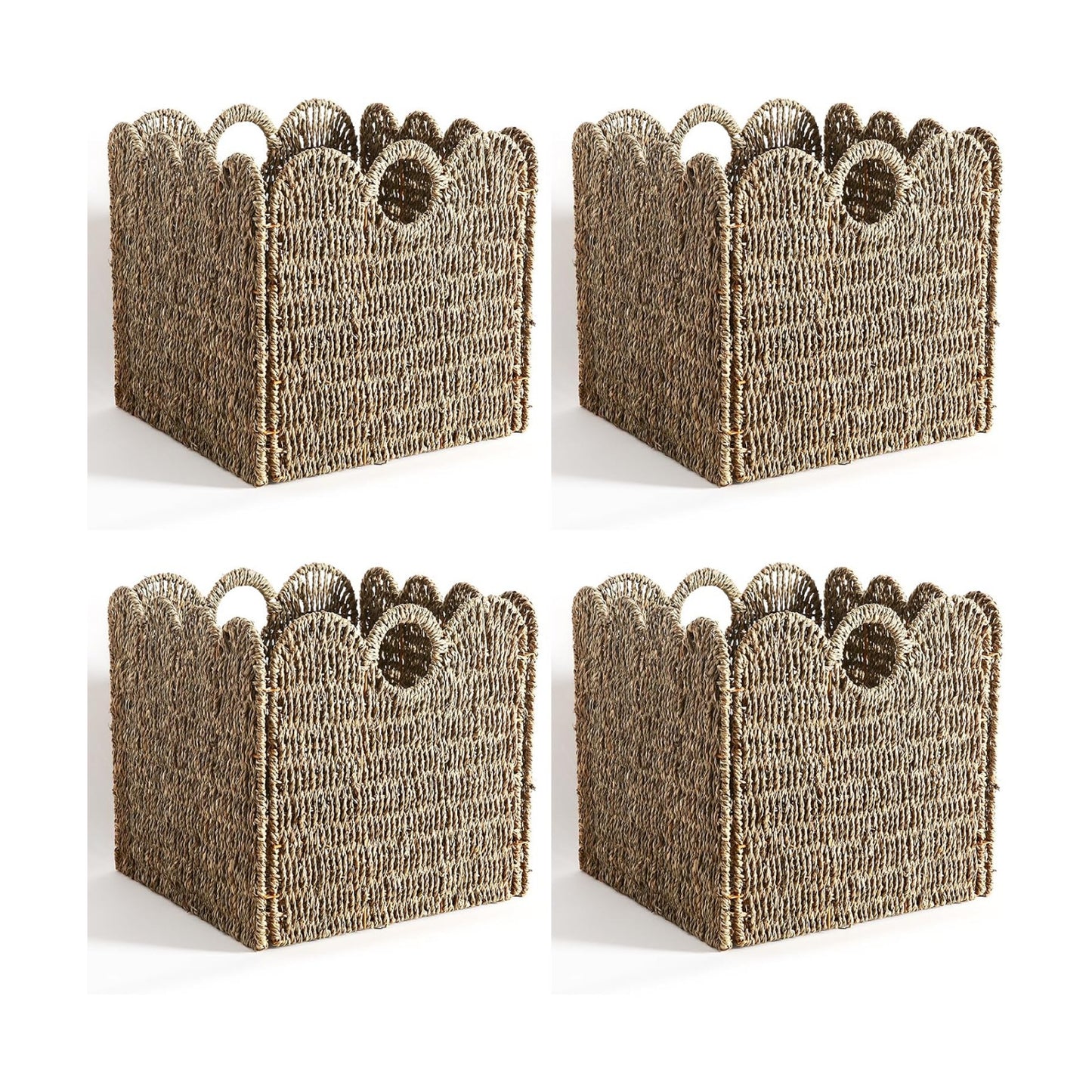 Scalloped Wicker Storage Cubes Basket / Sage Green / 12 x 12 x 12 / In&4-pack / Set of 4