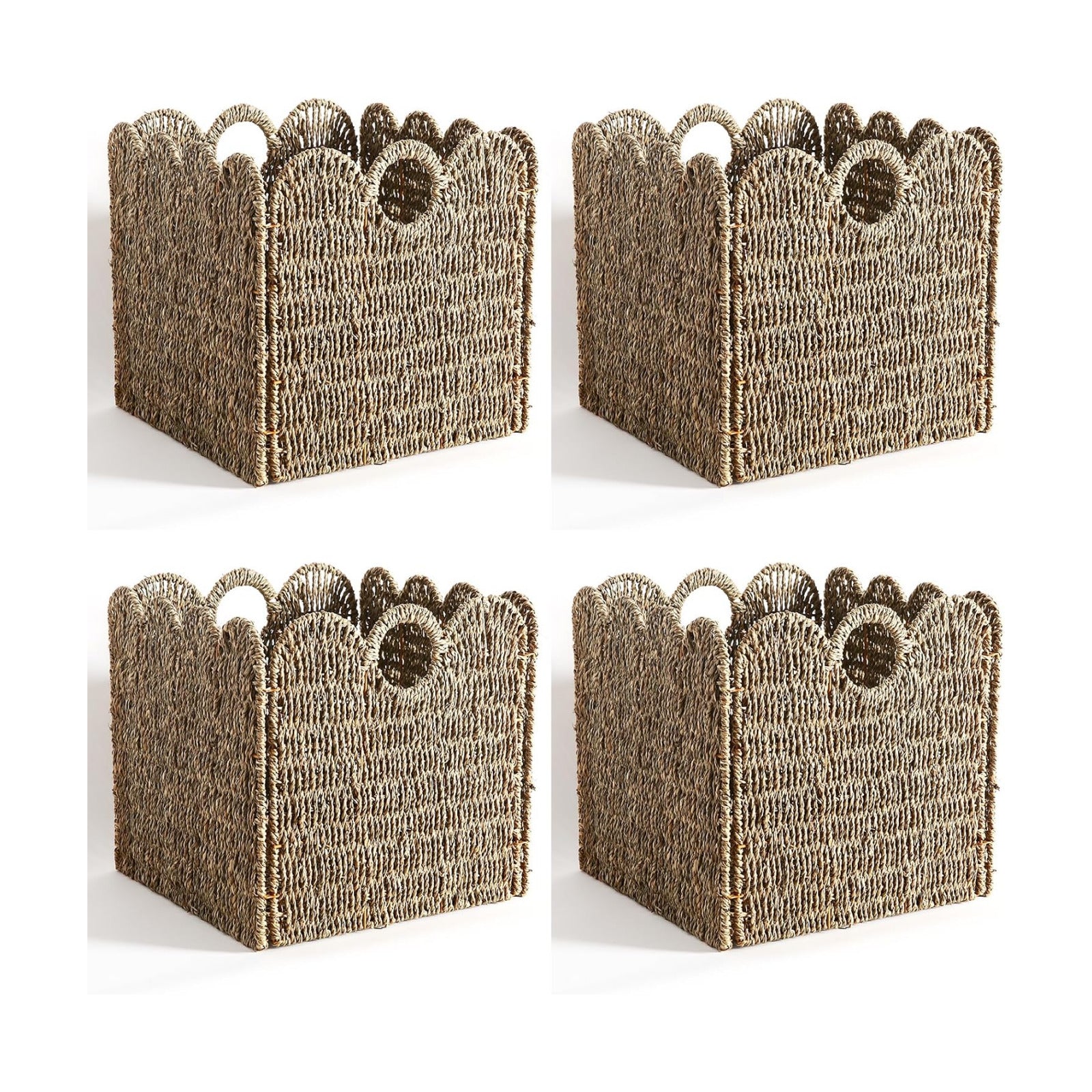 Scalloped Wicker Storage Cubes Basket / Sage Green / 12 x 12 x 12 / In&4-pack / Set of 4