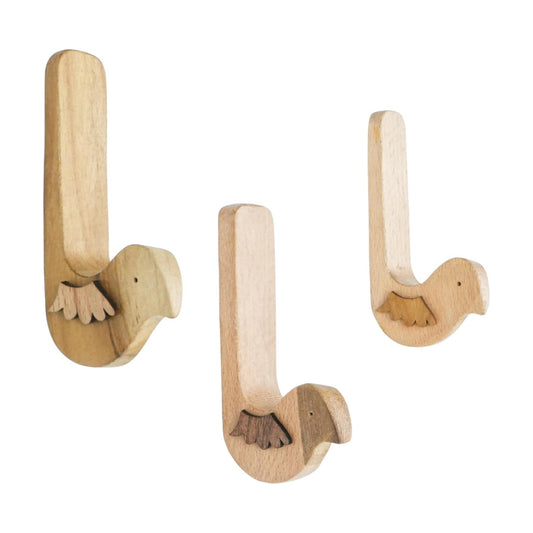Bird Wood Wall Hooks -Decorative Adhesive Hooks for Hanging Keys