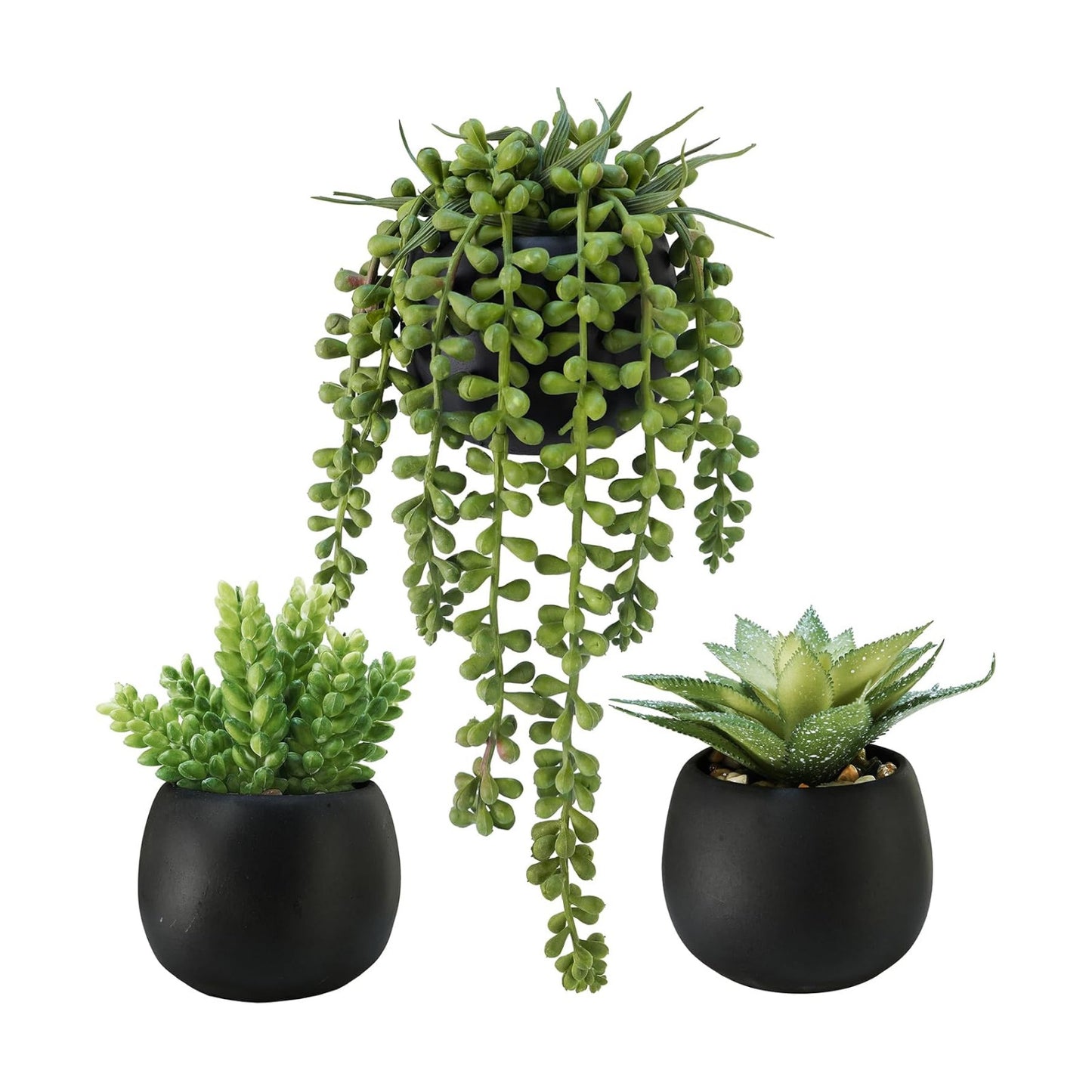 Artificial Succulents Plants in Black Cement Planters Faux Potted / Black Cement Pots / Set of 3