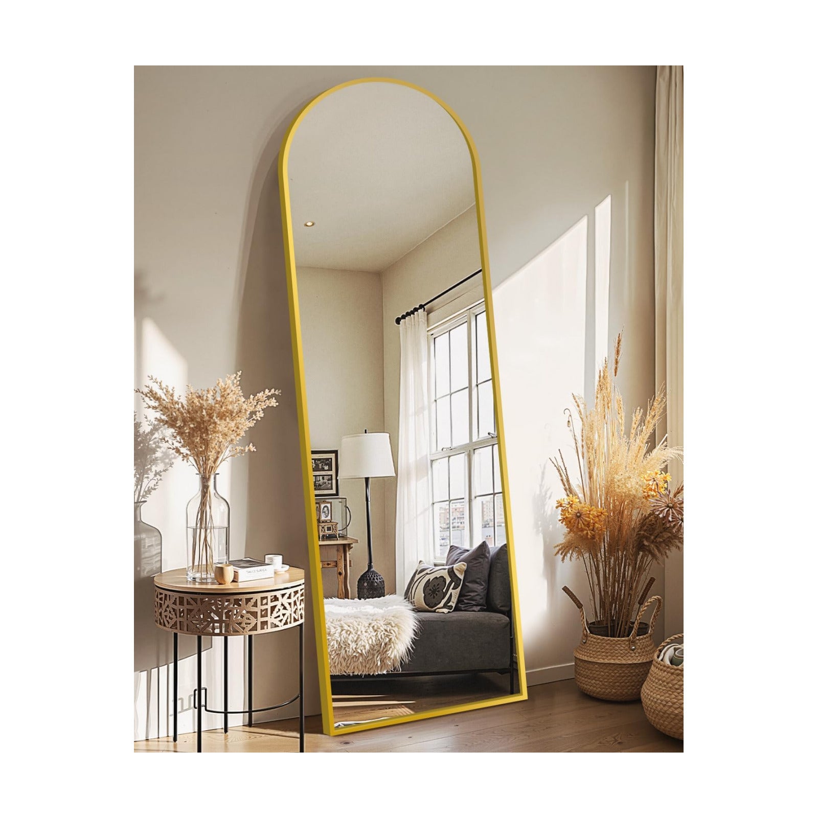 Delma Full Length Mirror, Large Floor Mirror for Wall, Bedroom, Bathroom, Living Room with Aluminium Frame (Stand, Arch