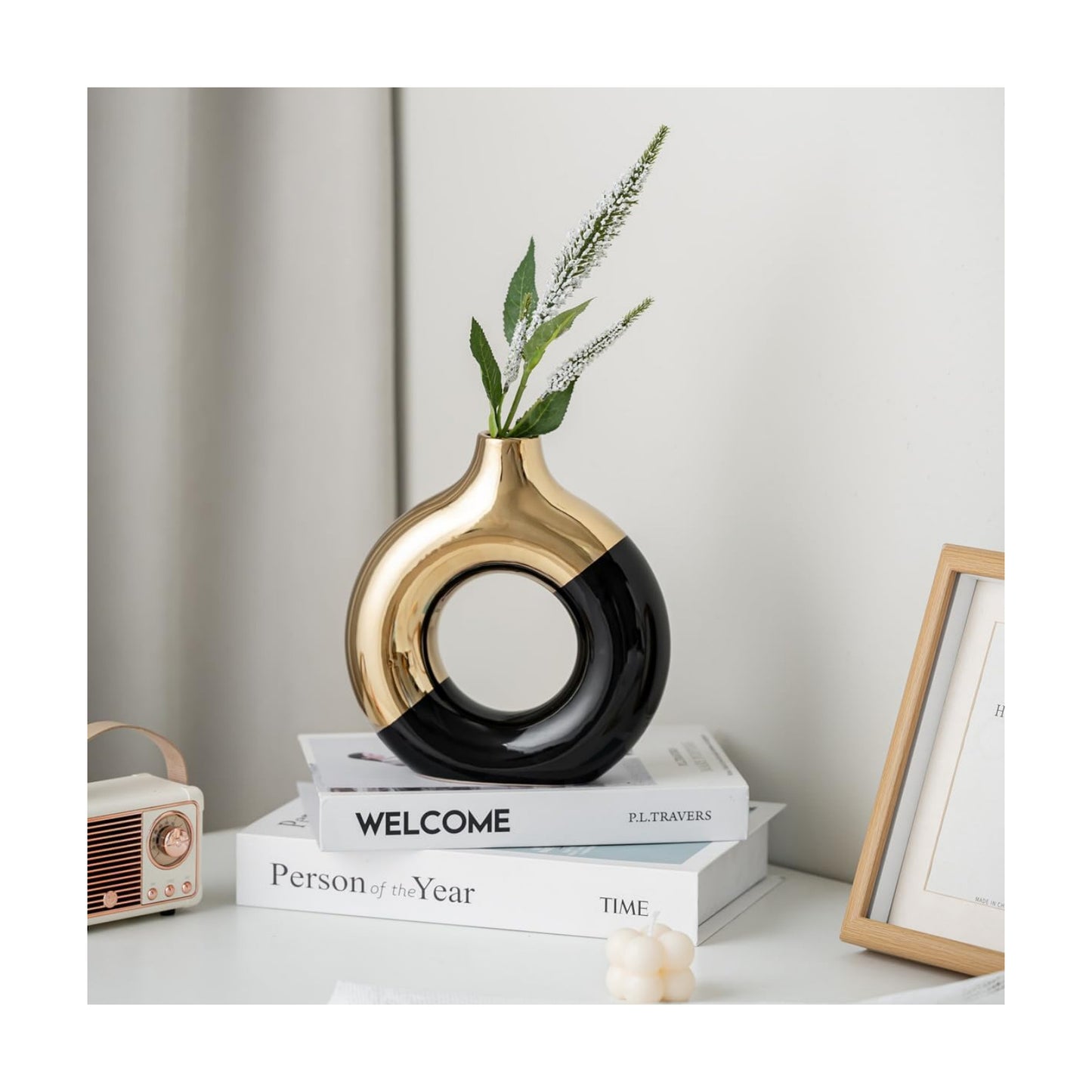 Modern Ceramic Vase for Pampas Grass / Small / Black Gold