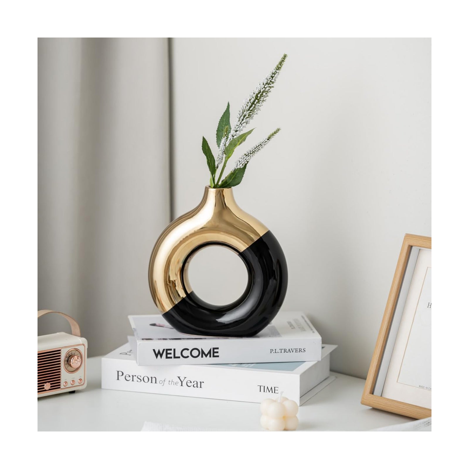 Modern Ceramic Vase for Pampas Grass / Small / Black Gold