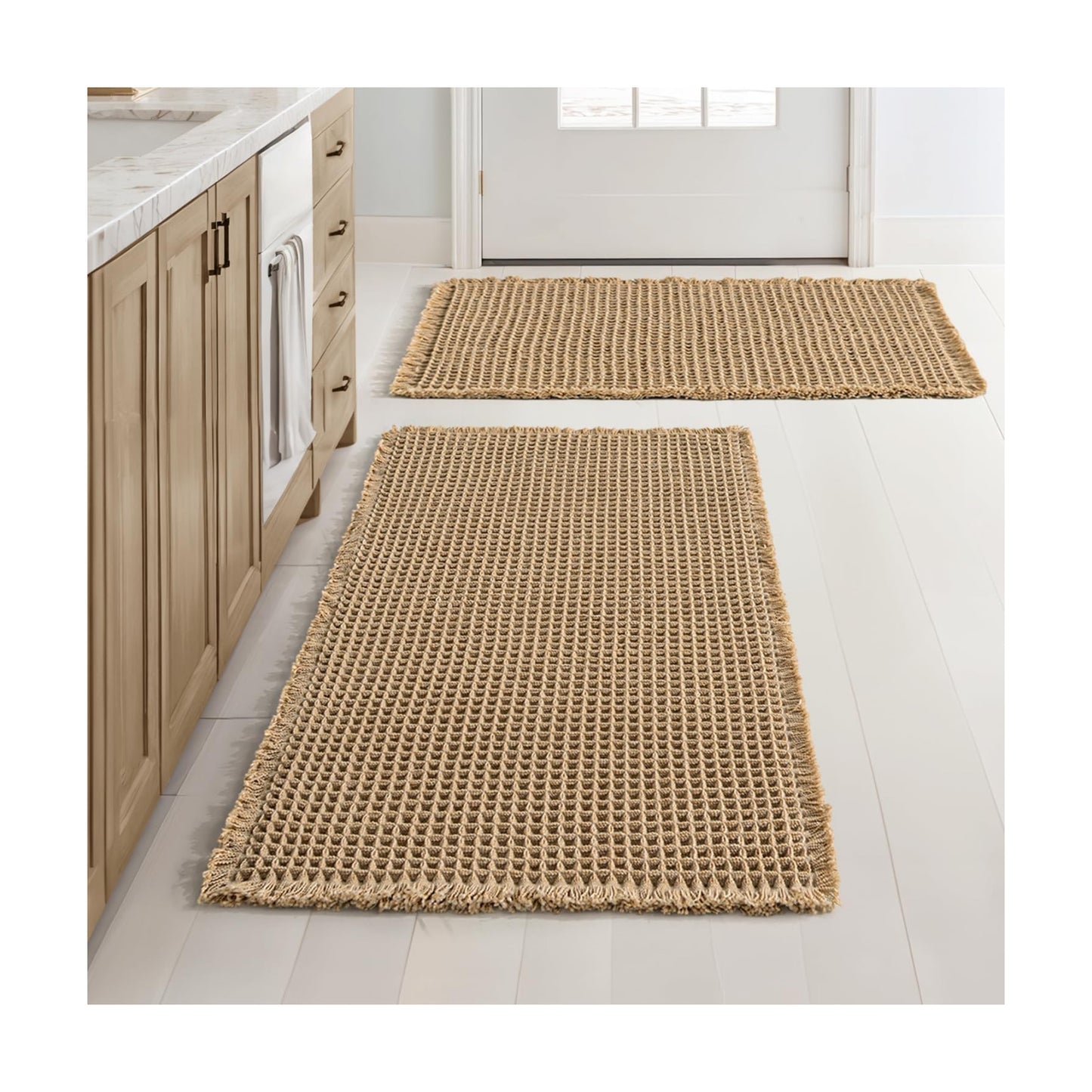 MIULEE Set of 2 Waffle Bathroom Rugs Boho Bath Mat Brown 18x30 Inch