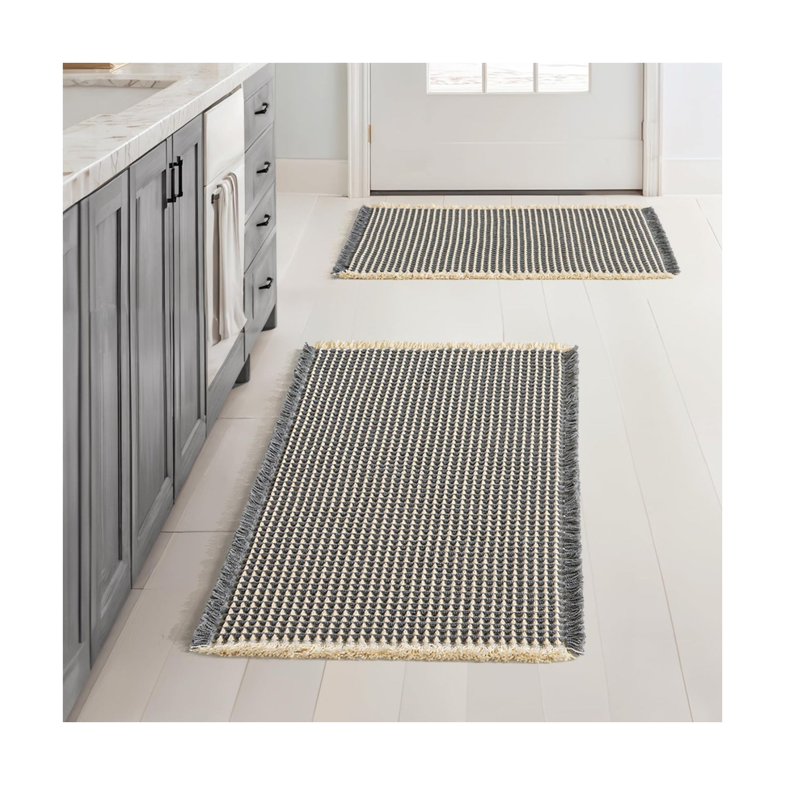 MIULEE Set of 2 Waffle Bathroom Rugs Dark Grey&Yellow Bath Mat 17x24 Inch
