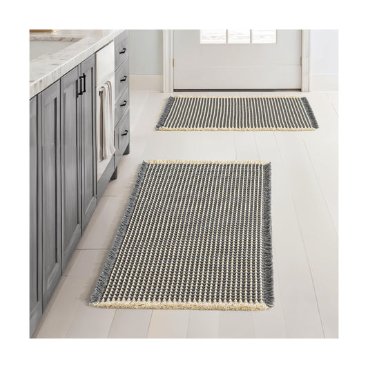 MIULEE Set of 2 Waffle Bathroom Rugs Dark Grey&Yellow Bath Mat 17x24 Inch